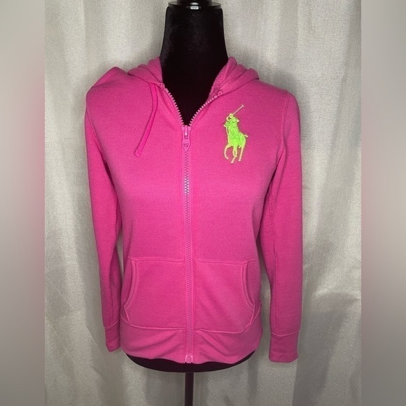 Vintage RALPH LAUREN Zip Up Hoodie Bright Pink Med​​​​​​​​​​​​​​​​​​​​​​​​​ - Picture 1 of 12